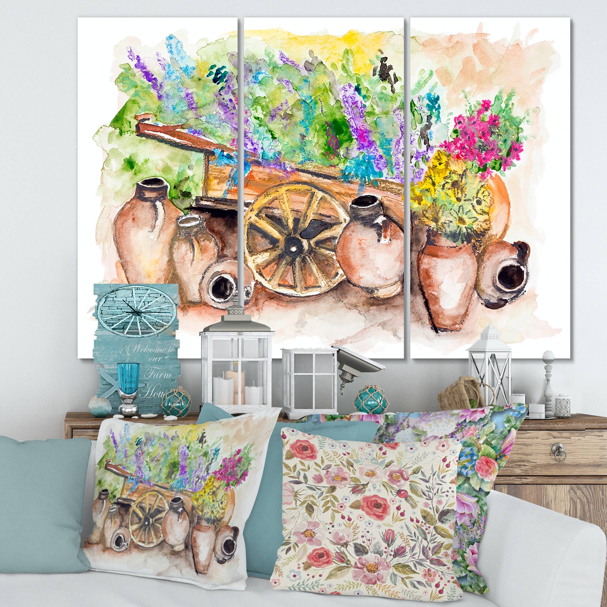 Designart - Lavender Flowers On Ancient Cart